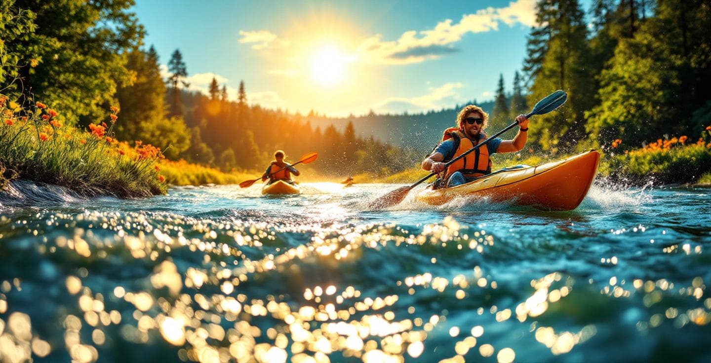 Kayaker under rainbow