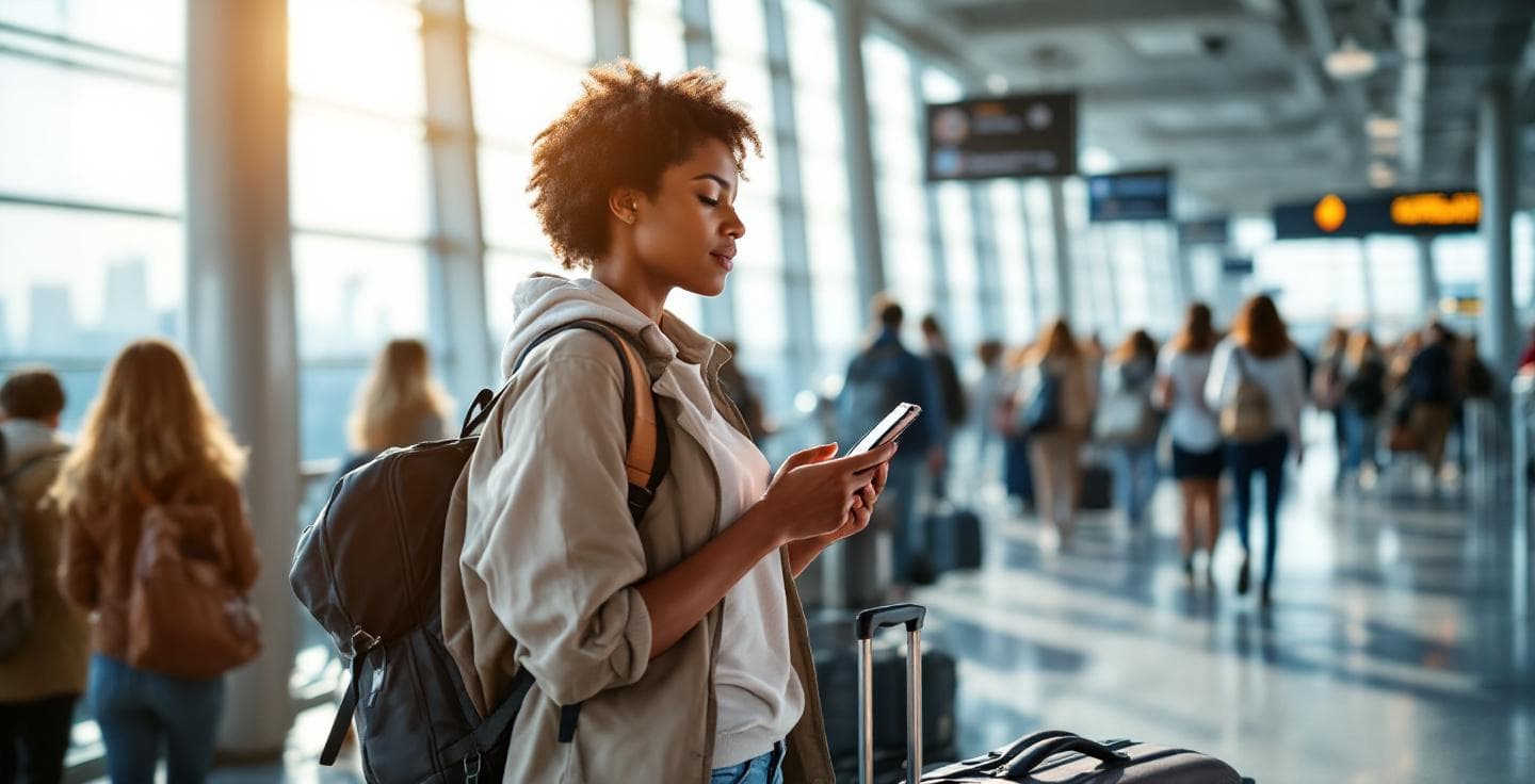Traveler using smartphone