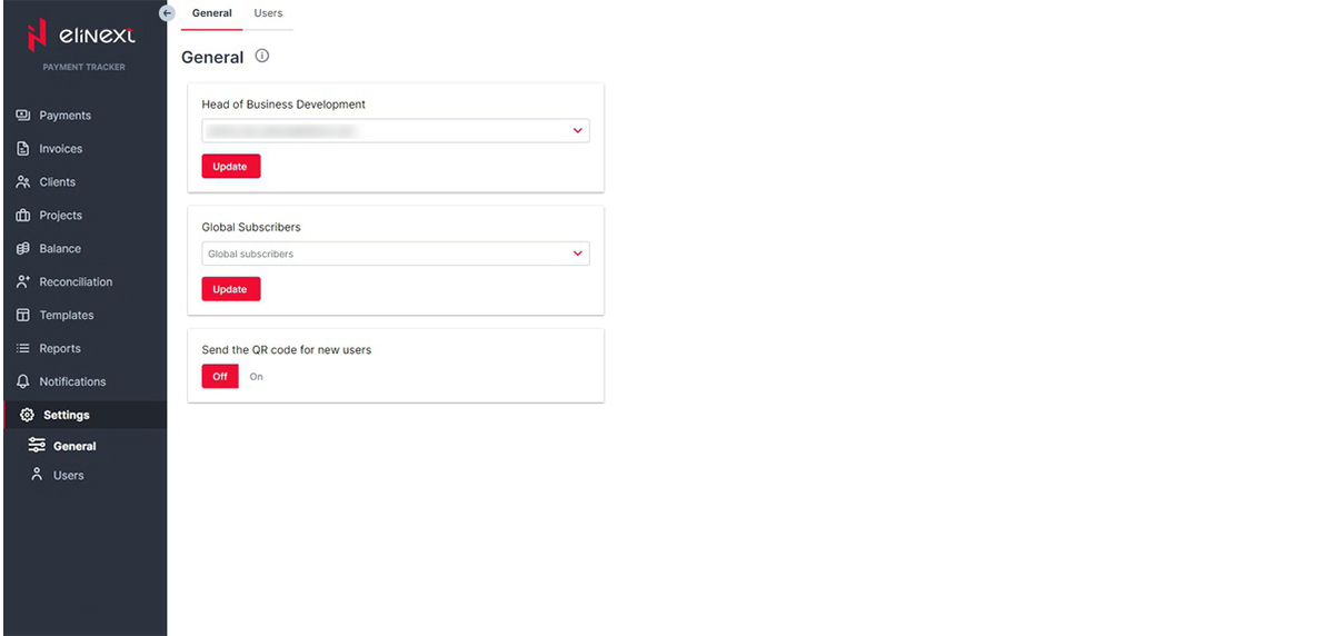 Invoice Management web application notifications screen
