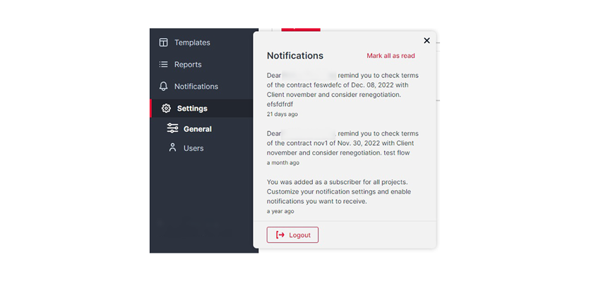 Invoice Management web application settings screen