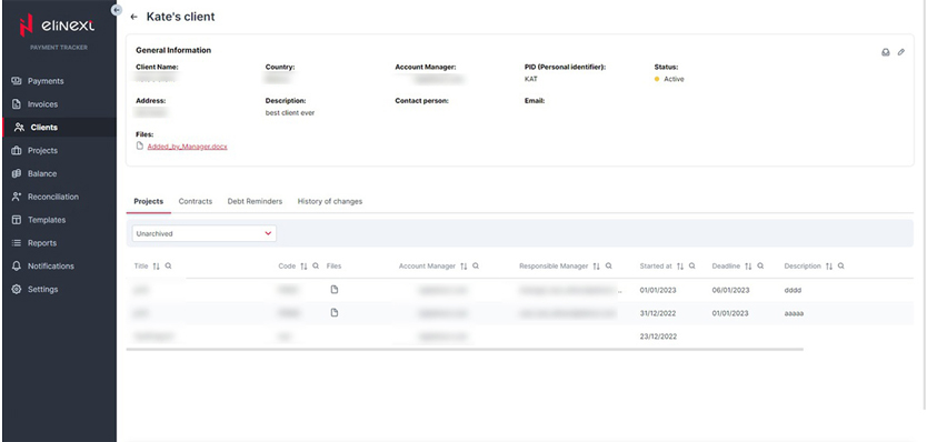 Invoice Management web application project screen