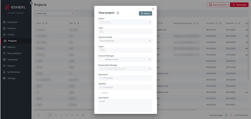 Invoice Management web application invoices list