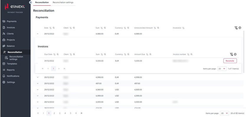 Invoice Management web application balance report