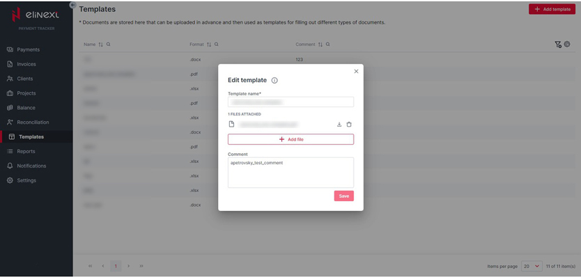 Invoice Management web application reconciliation screen