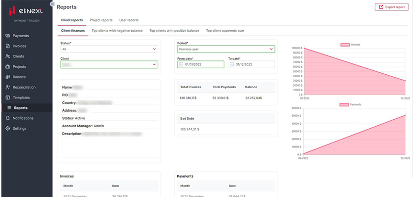 Invoice Management web application templates screen