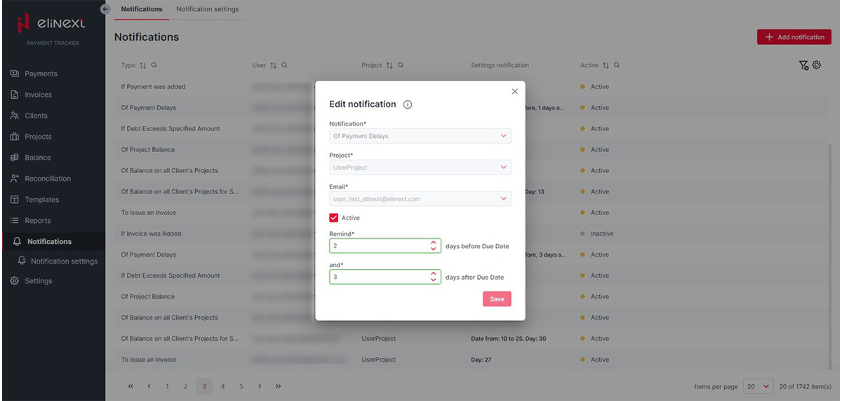 Invoice Management web application reports screen