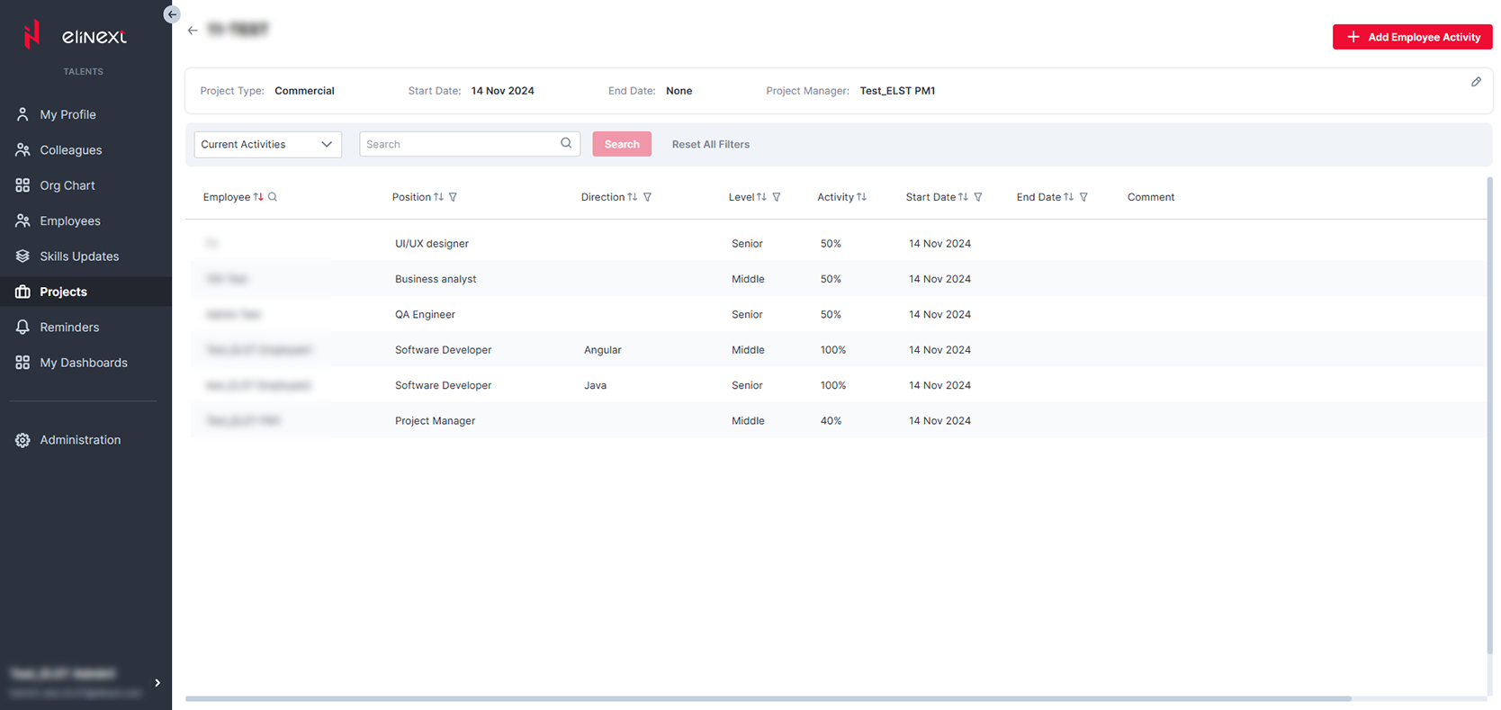Internal Talent Management System reminders screen