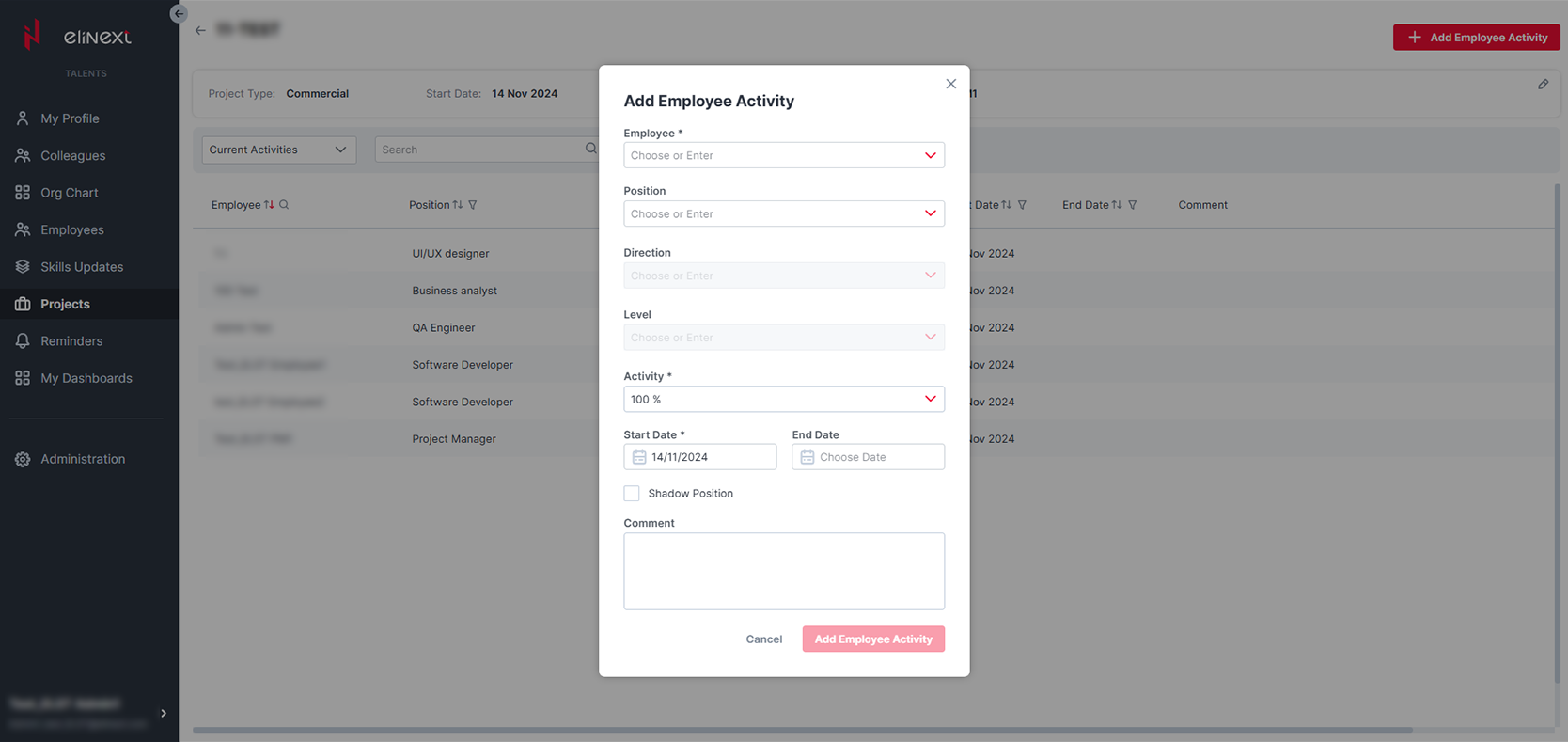 Internal Talent Management System CV management screen