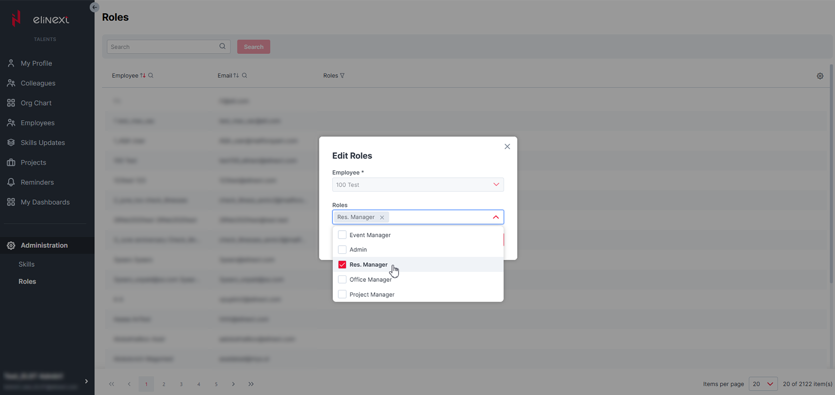 Internal Talent Management System notifications screen