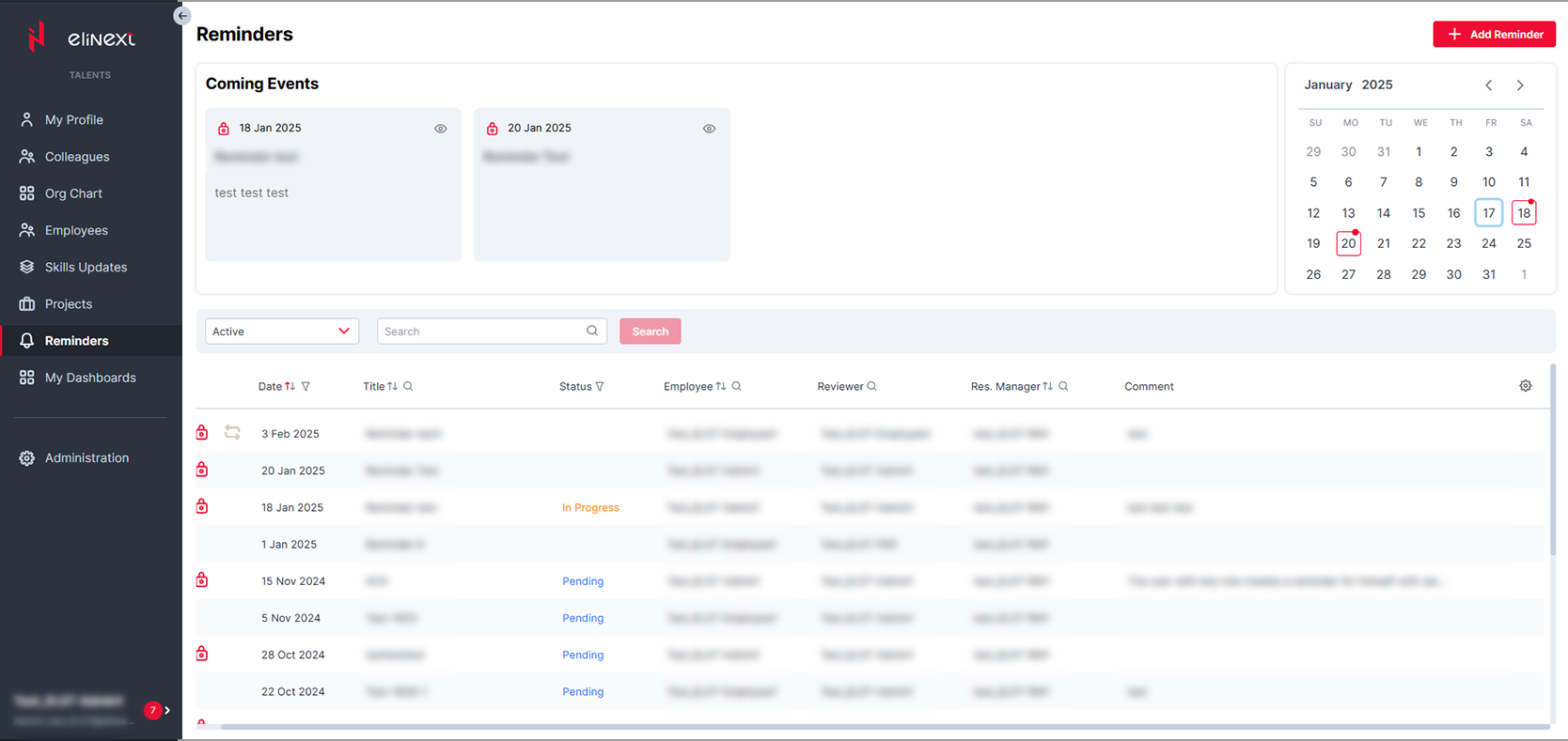 Internal Talent Management System organizational chart screen