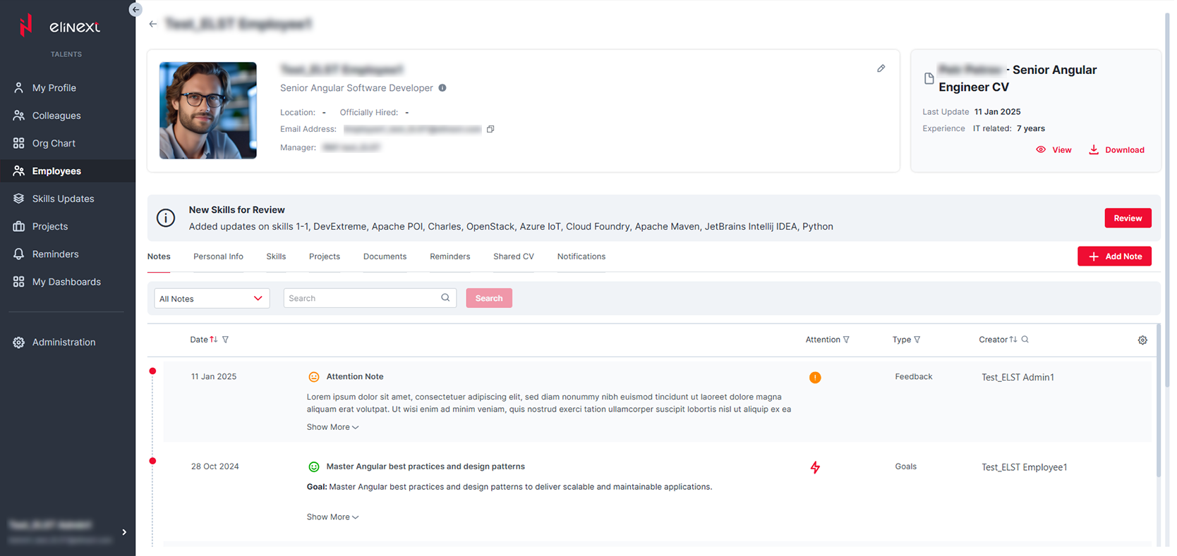 Internal Talent Management System employee skills screen