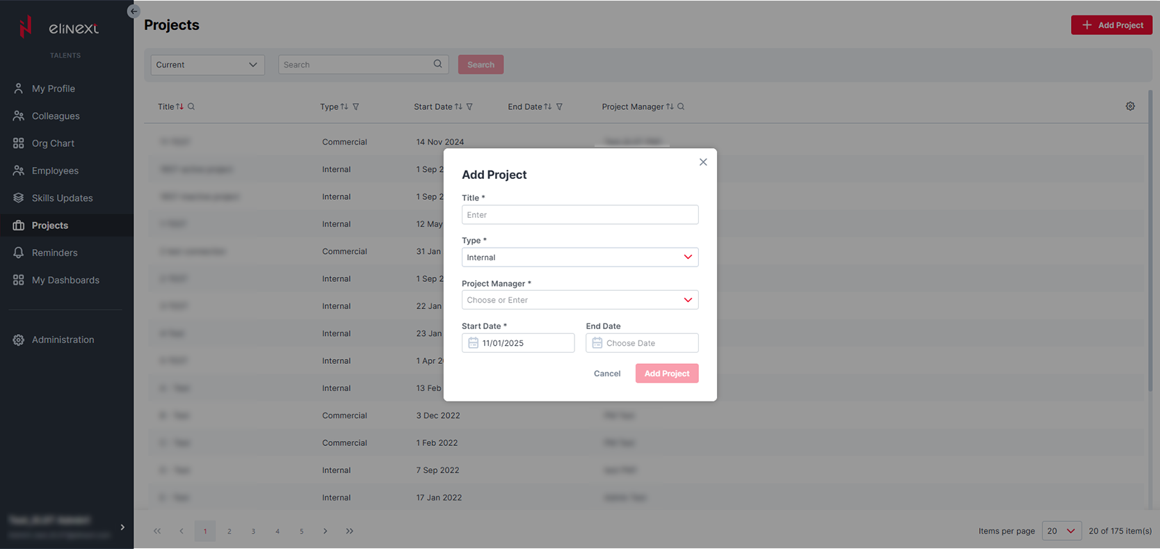 Internal Talent Management System document management screen