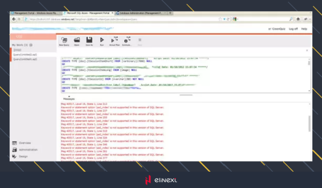 Run the script, using Azure Management Portal and get a lot of errors like: