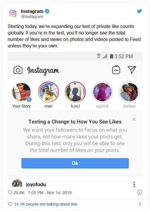Instagram A/B tests