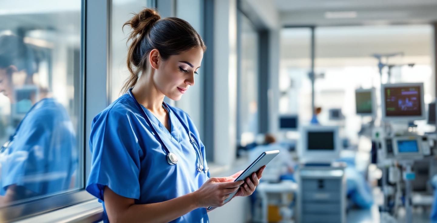 Nurse using healthcare software